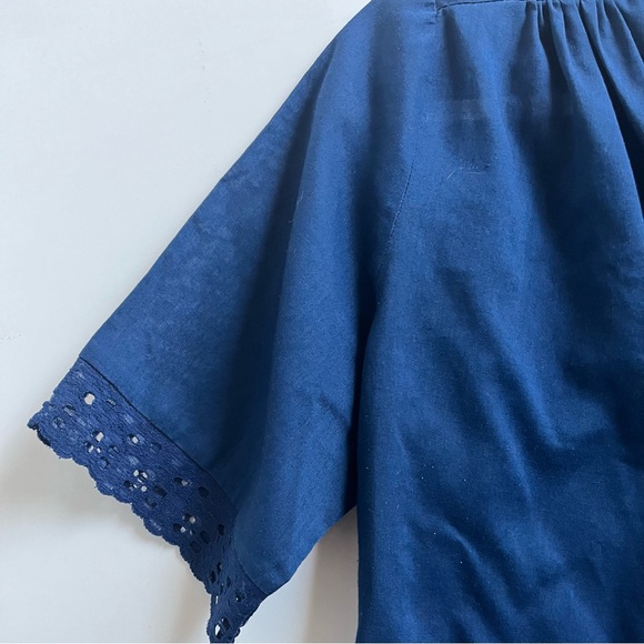 Vintage 1970's Carefree Fashions Navy Blue Eyelet Ruffle Lace Blouse Top - Picture 5 of 6